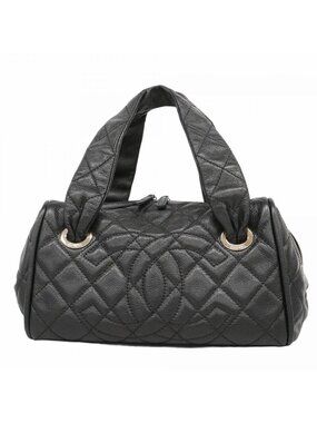 Chanel Handbag Quilted Caviar Leather Black Silver
